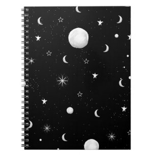 Schwarze und weiße Mond und Sterne Notizblock