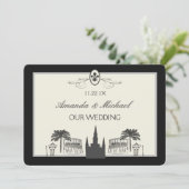 Schwarze und weiße New Orleans Szenen Save the Dat Date (Stehend Vorderseite)