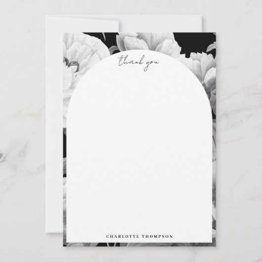 Schwarze und weiße Peonfarben Wasserfarben Dankeskarte (Vorderseite)