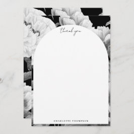 Schwarze und weiße Peonfarben Wasserfarben Dankeskarte