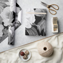 Schwarze und weiße Peonfarben Wasserfarben Geschenkpapier