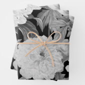 Schwarze und weiße Peonfarben Wasserfarben Geschenkpapier Set (Beispiel)