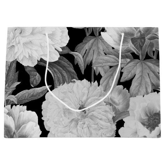Schwarze und weiße Peonfarben Wasserfarben Große Geschenktüte (Vorderseite)