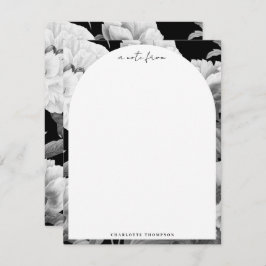 Schwarze und weiße Peonfarben Wasserfarben Mitteilungskarte