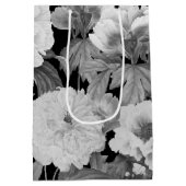 Schwarze und weiße Peonfarben Wasserfarben Mittlere Geschenktüte (Rückseite)