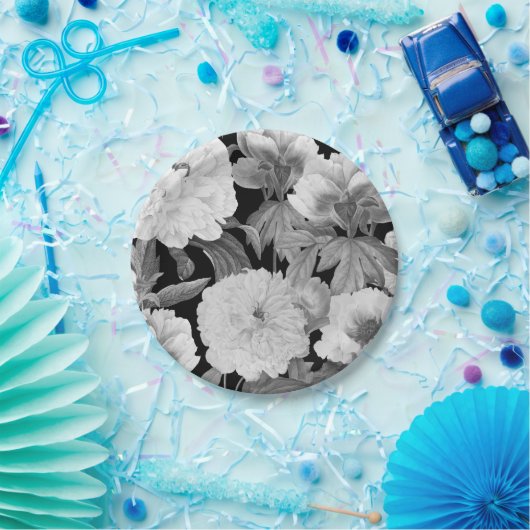 Schwarze und weiße Peonfarben Wasserfarben Pappteller (Party)