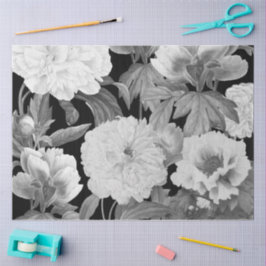 Schwarze und weiße Peonfarben Wasserfarben Seidenpapier