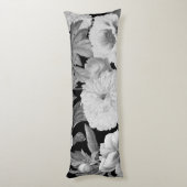 Schwarze und weiße Peonfarben Wasserfarben Seitenschläferkissen (Rückseite (Vertikal))