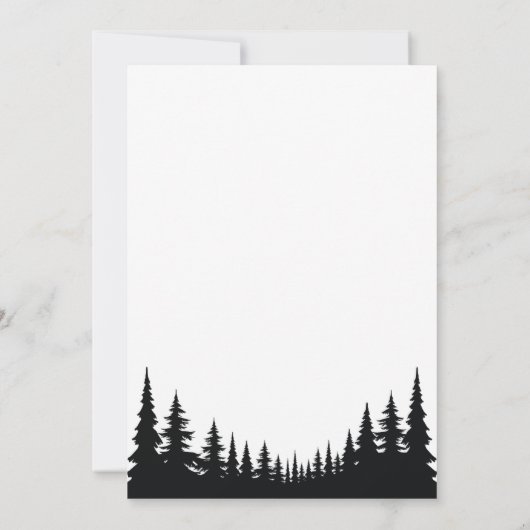 Schwarze und weiße Pinienbäume Winterhochzeit Einladung (Rückseite)