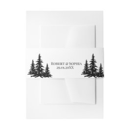 Schwarze und weiße Pinienbäume Winterhochzeit Einladungsbanderole