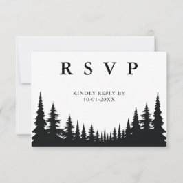 Schwarze und weiße Pinienbäume Winterhochzeit RSVP Karte