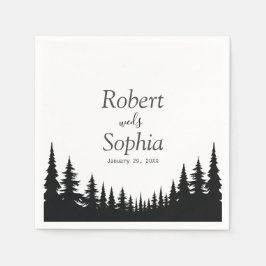 Schwarze und weiße Pinienbäume Winterhochzeit Serviette