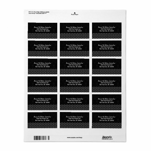 Schwarze und weiße Polka Dots Wedding E304D Adressaufkleber (Vorne)