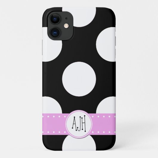 Schwarze und weiße Polka-Punkte, dotiert, Monogram Case-Mate iPhone Hülle (Rückseite)