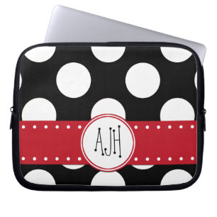 Schwarze und weiße Polka-Punkte, dotiert, Monogram Laptopschutzhülle