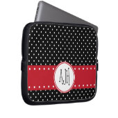 Schwarze und weiße Polka-Punkte, dotiert, Monogram Laptopschutzhülle (Vorne Rechts)