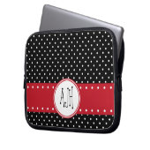 Schwarze und weiße Polka-Punkte, dotiert, Monogram Laptopschutzhülle (Vorderseite Links)