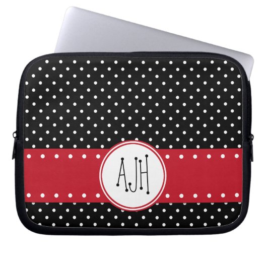 Schwarze und weiße Polka-Punkte, dotiert, Monogram Laptopschutzhülle (Vorderseite)