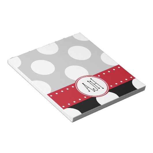 Schwarze und weiße Polka-Punkte, dotiert, Monogram Notizblock (angewinkelt)
