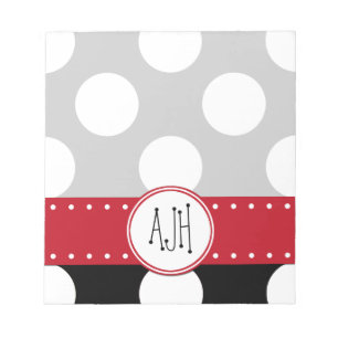 Schwarze und weiße Polka-Punkte, dotiert, Monogram Notizblock