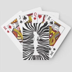 Schwarze und weiße psychedelische Frauensilhouette Spielkarten