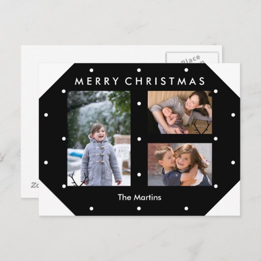 Schwarze und weiße Punkte FotoCollage Weihnachten Postkarte (Vorne/Hinten)