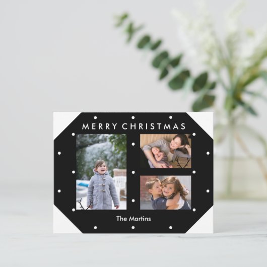 Schwarze und weiße Punkte FotoCollage Weihnachten Postkarte (Stehend Vorderseite)