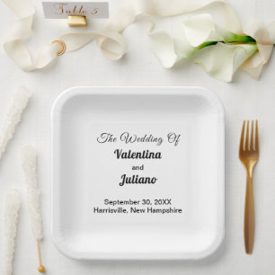Schwarze und weiße quadratische Hochzeitspapierpla Pappteller