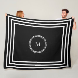 Schwarze und weiße Rahmen aus dunklem Monogramm Ge Fleecedecke