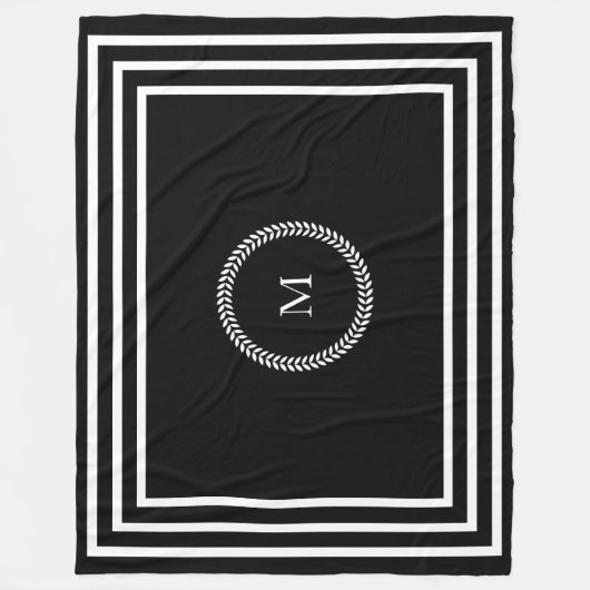 Schwarze und weiße Rahmen aus dunklem Monogramm Ge Fleecedecke (Vorderseite)
