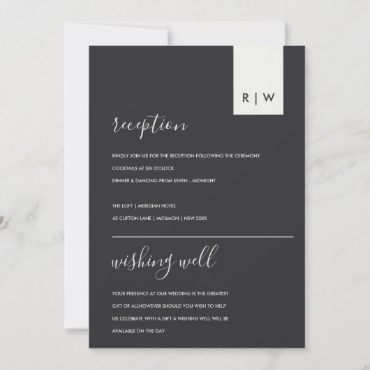 SCHWARZE UND WEISSE REZEPTION GUT WOLLEN EINLADUNG (Rückseite)