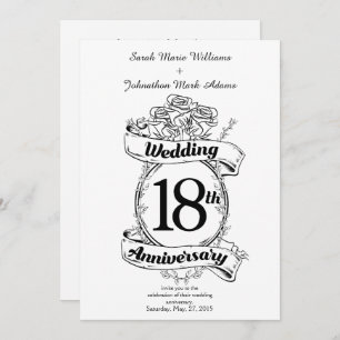 Schwarze und weiße Rosen zum 18. Hochzeitstag Einladung