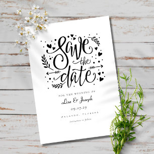 Schwarze und Weiße Rustikale Skript Minimalistisch Save The Date