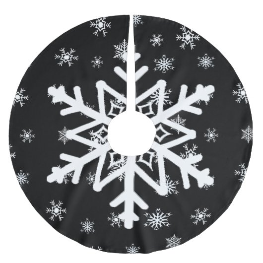 Schwarze und weiße Schneeflocken Weihnachtsbaumroc Polyester Weihnachtsbaumdecke (Vorderseite)