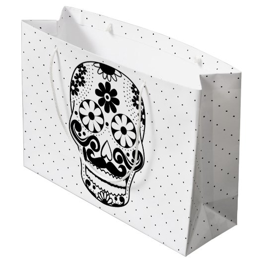 Schwarze und weiße Schnurrbart Zucker schwarze Pun Große Geschenktüte (Rückseite Schrägansicht)