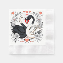 Schwarze und weiße Schwäne, umgeben von Blumendesi Serviette