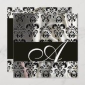 SCHWARZE UND WEISSE SILK DAMASK KLEINES MONOGRAMM, EINLADUNG (Vorne/Hinten)