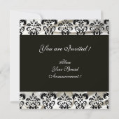 SCHWARZE UND WEISSE SILK DAMASK KLEINES MONOGRAMM, EINLADUNG (Rückseite)