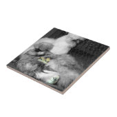 Schwarze und weiße Silkie-Hühner mit gelben Hühner Fliese (Seite)