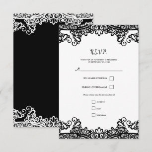 Schwarze und weiße Spitze elegante Hochzeit RSVP Karte