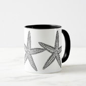 SCHWARZE UND WEISSE STARFISH-DESIGN TASSE (VorderseiteRechts)
