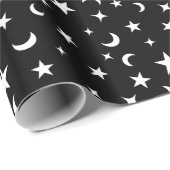 Schwarze und weiße Sterne und Mond Geschenkpapier (Rolleneckpunkt)