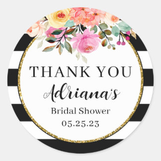 Schwarze und weiße Streifen Blumengmut Runder Aufkleber