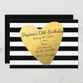 Schwarze und weiße Streifen Chic Herz Party Einlad Einladung (Vorne/Hinten)