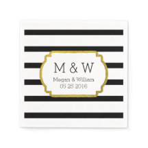 Schwarze und weiße Streifen Gold Hochzeiten Napkin