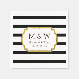 Schwarze und weiße Streifen Gold Hochzeiten Napkin Serviette
