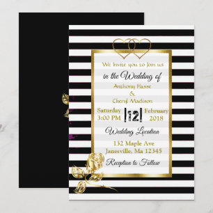 Schwarze und weiße Streifen Gold Hochzeitseinladun Einladung