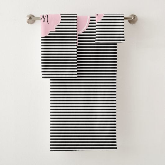 Schwarze und weiße Streifen in Monogramm mit Paste Badhandtuch Set (Insitu)