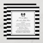 Schwarze und weiße Streifen mit Bow Baby Dusche Einladung (Vorne/Hinten)