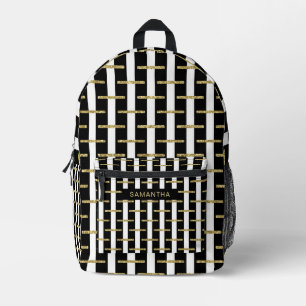 Schwarze und weiße Streifen mit glattem Gold Bedruckter Rucksack